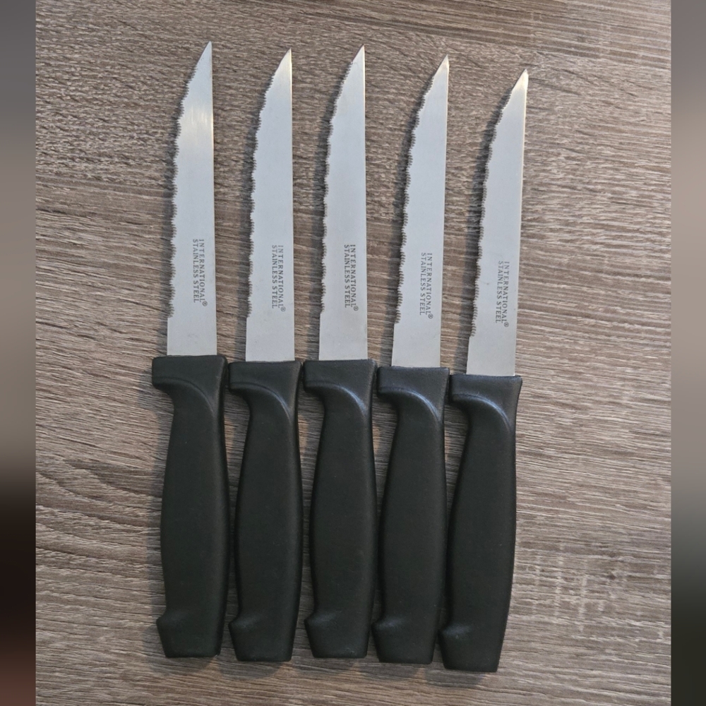 Vintage 5 International Stainless Steel Steak Knives China Flatware